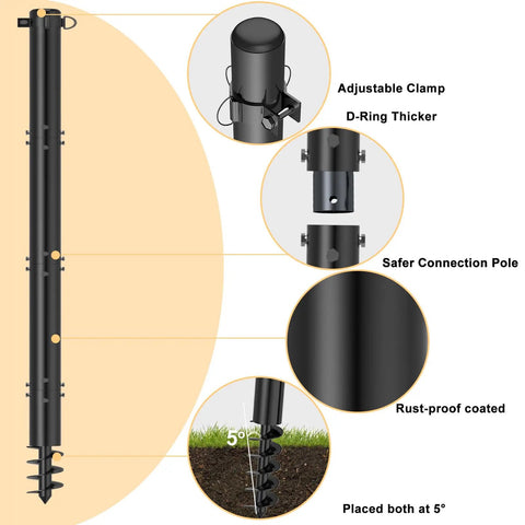 Heavy Duty Steel Shade Sail Poles 2 Pack With D Clamp For Outdoor String Lights Patio Backyard 2.36 Inch Diameter Posts Tough As Nails Sun Shade Poles Built To Last