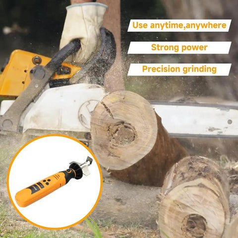 Cordless Electric Chainsaw Sharpener Kit With 3 Diamond Bits, Portable Handheld Chainsaw Blade Sharpening Tool in use outdoors