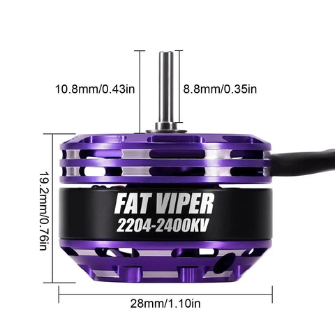 Side view of Beefed Up Fat Viper 2204 2400KV Brushless Outrunner Motor for 1/18 RC with dimensions displayed