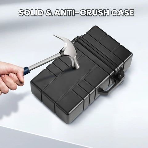 Waterproof EDC Survival Case With Airtight Seal Unbreakable Dry Box being tested with hammer impact showing durability