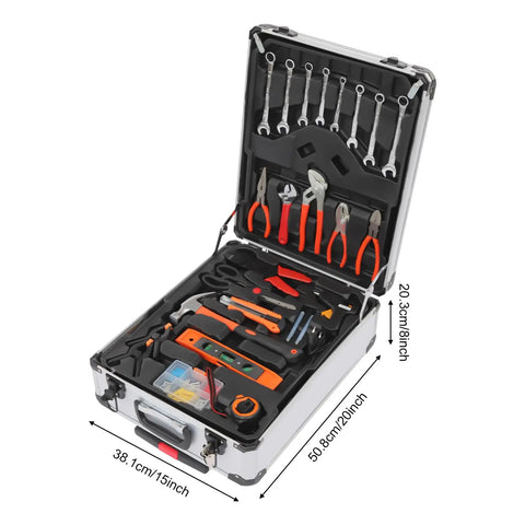 187 Piece Tool Set With Lockable Toolbox, Chrome Plated Carbon Steel Hand Tools Kit displayed in open case