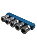 Five Way Half Inch Air Manifold Block Splitter for Pneumatic Systems Inline Hose Fittings Iron Construction Multi Outlet