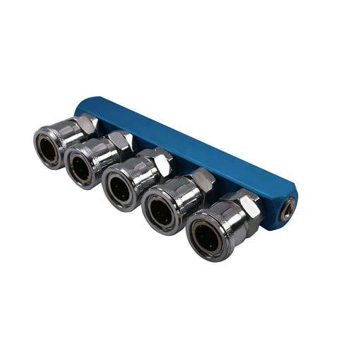 Five Way Half Inch Air Manifold Block Splitter for Pneumatic Systems Inline Hose Fittings Iron Construction Multi Outlet