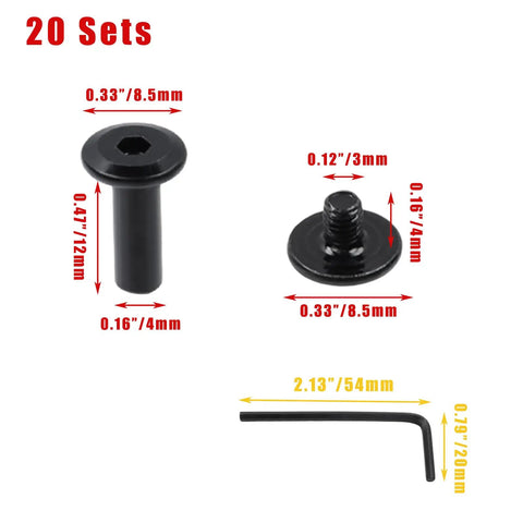 20 Sets M3x12mm Black Furniture Bolts And Nuts Kit with Hex Screws, Barrel Nuts, and 2.13 inch Allen Wrench for DIY Repairs.