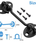 Heavy Duty Barn Door Latch And Lock Set Black Six Inch Hook And Eye Catch With Rust Proof Steel and screws for easy installation.