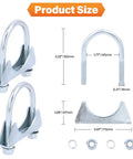Two Pack 1.77 Inch U-Bolt Clamp Saddle Style Exhaust Clamps For Mufflers And Tip Pipes 45mm Steel set dimensions and parts view