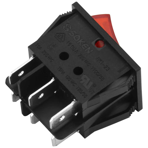 Heavy Duty Double Rocker DPST On Off 6 Pin Power Switch With Red Indicator Light For Industrial Equipment 16A 250V AC Panel Cutout 29x22mm UL VDE Certified Pack Of 2, rear view