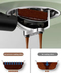 Close-up of brewing process in Compact Electric Espresso Maker With Built In Milk Frother Portable Home Barista Machine.