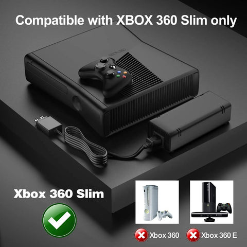 Xbox 360 Slim Power Supply Replacement With Dope Quiet Cooling Fan AC Adapter For Xbox 360 Slim Console Non OEM Replacement Boosted Cooling And Smooth Performance Easy Plug And Play, black adapter with cable