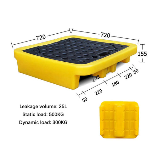 Oil Spill Containment Tray For Garage And Shop, Anti Slip Polyethylene Platform, Modular Leakproof Pallet, stackable, yellow design
