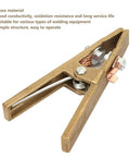 Heavy Duty Brass A-Shape Ground Welding Earth Clamp With Super 300 Amp High Conductivity For Argon Arc TIG And Stick Welding Jobs That Get Dirty Fast, showing the clamp's open jaws and brass material.