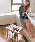 Bamboo Spa Shower Bench With Storage Shelf Non Slip Bath Stool For Adults Seniors Women Elderly Tileable Waterproof Easy Maintenance