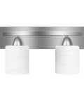 Two-light portion of Three Light Bathroom Vanity Light Fixture With Brushed Nickel Finish And White Frosted Glass front view