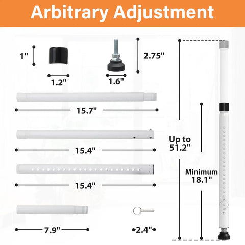 Extendable Window And Sliding Door Security Bar Adjustable From 18 To 51 Inches showing parts and dimensions