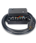 Solid 7 Way Trailer Wiring Harness With Junction Box For Rv Camper Hookups, matte black, 8-foot cable with color-coded wires.