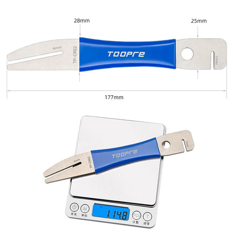Rotor Truing Fork for Bicycle Disc Brake Alignment With Anti Slip Handle, stainless steel, 177mm length, on digital scale