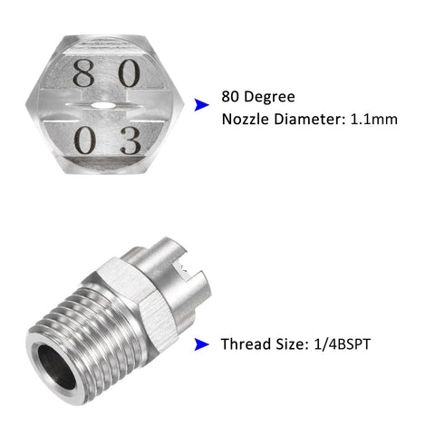 Stainless steel 6 Pack Flat Fan Spray Tip 80 Degree 1/4 BSPT Male Pro Grade Pressure Washer Nozzles for Water Guns