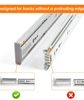 Heavy Duty Soft Close Drawer Slides And Replacement Socks That Glide Like Butter With Zero Jamming Issues Featuring A Rock Solid Rear Bracket For Full Extension Cabinet Drawers Rated At Two Hundred Pounds, showing rails designed for tracks without a protruding edge.