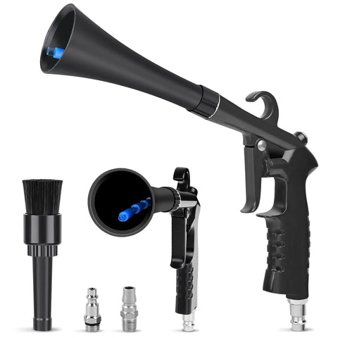 High Power Car Cleaning Gun With Interior Dryer And Air Blast Pro Grade Dirt Busting Blower Tool displayed with accessories.