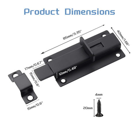 Premium Heavy Duty Stainless Steel Slide Lock Latch Featuring Dead Stop Barrel Bolt Design For Secure Outdoor Gate And Fencing Installation Rust Free Hardware Complete Mounting Kit Included For Zero Hassle Everyday Security, product dimensions on display.