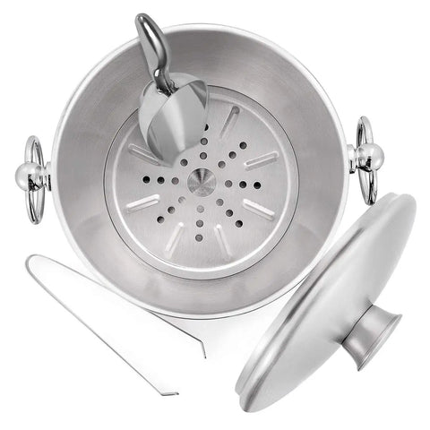 Ice Bucket With Lid And Strainer Set, Includes Scoop And Tongs, Double Wall Insulated Stainless Steel Keeps Ice Frozen Longer