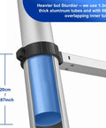 Close-up of 8.5 Foot Aluminum Telescoping Ladder with One Button Retraction, showcasing tube thickness and overlap detail.