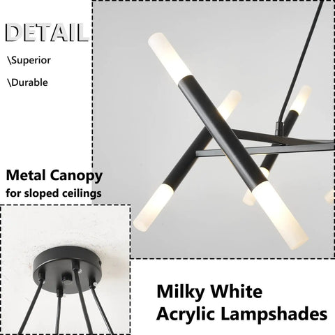 Modern Dope Pendant Lighting Black Linear Chandelier Hanging Light Fixture with matte black metal arms and acrylic lampshades