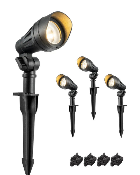 Low Voltage LED Landscape Lights 4 Pack, 3.2W 240LM, 3000K Warm White Spotlights with stakes, side view