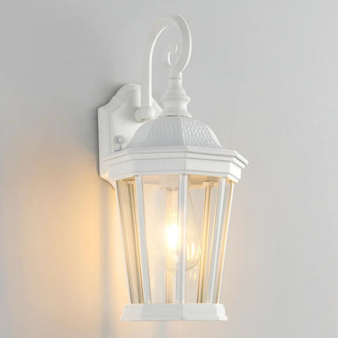 Large Outdoor Wall Lantern Light Fixture For Porch And Exterior Matte Black Finish With Clear Glass Panels Durable Aluminum Alloy Construction Weather Resistant 60W Outdoor Wall Mount Lantern featuring white construction