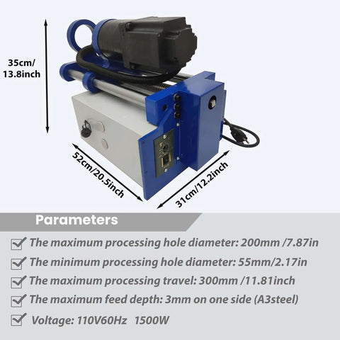 Yokoma 110V portable line boring machine with 5.2 ft drilling bar and control handle; blue and gray metal frame