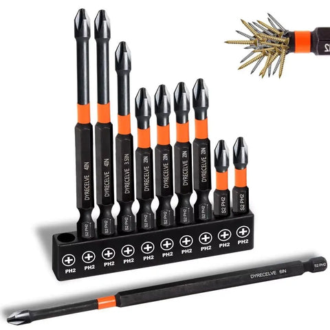 10 Pack Magnetic Phillips Bit Set PH2 Impact Magnetic Bits For Drill And Screwdriver One Inch To Six Inch Long Premium S2 Steel