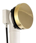 Top Shelf Smooth Operation Heavy Duty Cable Drive Bathtub Drain Trim Kit rotary overflow knob and pop up stopper in polished brass.