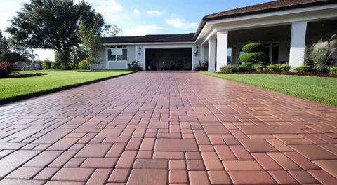 Straight Up Hella Durable Crystal Clear Paver Sealer And Concrete Masonry Guard Water Based Acrylic Coating That Locks Out Grime And Keeps Patios Looking Fresh In A Five Gallon Size on a vibrant paver driveway.