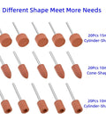Sixty Piece Aluminum Oxide Mounted Grinding Stones Set with One Eighth Inch Shank, 10mm cone, 10mm, 15mm cylinder shapes