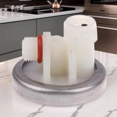 Coffee Machine Pressure Regulator For Stable Water Flow And Durable Beverage Making Component That Eliminates Pulsation From Electromagnetic Pumps Delivers Smooth Extraction And Home Barista Quality, white plastic and metal part with red seal