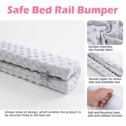 Toddler Bed Rail Bumper Guard With Memory Foam, Tool Free Attachment For Loft And Bunk Beds, folded white bumper