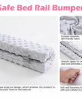 Easy-Install Toddler Bed Rail Bumpers, grey memory foam guardrail with sofa-grade fabric, anti-bump design, close-up view