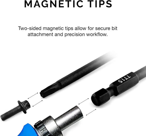 Magnetic tips of Torx Head Drill Bit Set 11 Piece TT6 Through TT40 shown with bit attachment for secure fit.