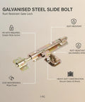 Heavy Duty Galvanized Steel Slide Bolt Gate Latch For Outdoor Garden Fences Barn Doors And Shed Entrances, rust-resistant design.