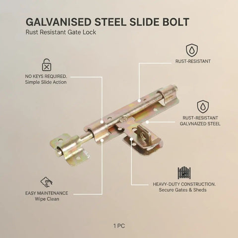 Heavy Duty Galvanized Steel Slide Bolt Gate Latch For Outdoor Garden Fences Barn Doors And Shed Entrances, rust-resistant design.