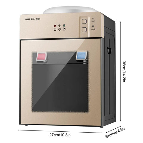 Front view of 3 In 1 Water Dispenser With Ice Cold Hot And Room Temp Water Mini Desktop Water Cooler in Champagne Gold finish.