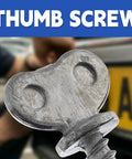 Close-up of rust resistant license plate thumb screw showing durable die cast zinc design for easy use.