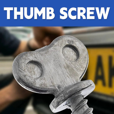 Close-up of rust resistant license plate thumb screw showing durable die cast zinc design for easy use.