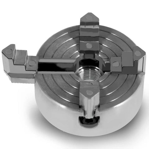 Top Tier Heavy Duty Four Jaw Mini Lathe Chuck Kit Featuring Rock Solid Zinc Alloy Construction With Sick Grip Self Centering Design.
