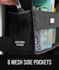 Heavy Duty Over The Door Organizer With Five Deep Hanging Shelves For Closet Shoe And Bathroom Vanity Storage Holds Fifty Pounds Rock Solid Dorm Life Upgrade Black with six mesh side pockets for additional storage.