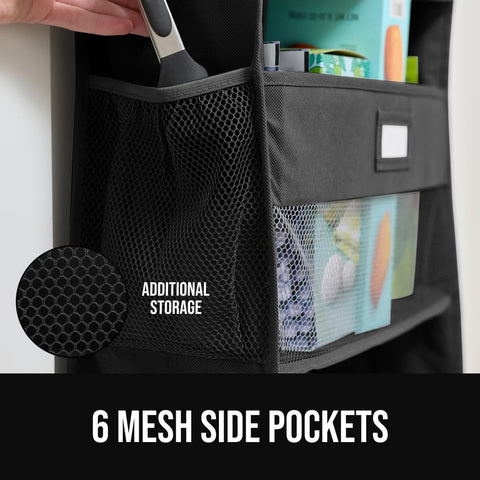Heavy Duty Over The Door Organizer With Five Deep Hanging Shelves For Closet Shoe And Bathroom Vanity Storage Holds Fifty Pounds Rock Solid Dorm Life Upgrade Black with six mesh side pockets for additional storage.