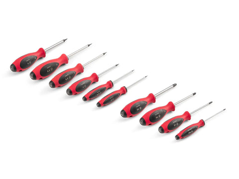 Phillips And Slotted Screwdriver Set With 4 Inch Shanks, 10 Piece Kit for fast turning and solid torque, red handles