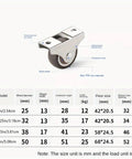 Close-up of Heavy Duty Low Profile Furniture Casters 4 Pack Soft Rubber Wheels Silent Glide showcasing technical specifications.