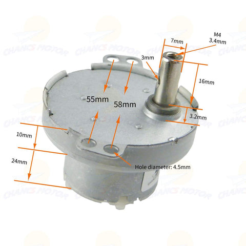 Mini DC Gear Motor JS-50 3V 5 RPM with Metal Outer Reduction Gearbox, showing 7mm shaft and detailed dimensions for DIY robotics.