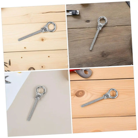 Stainless Steel Threaded Eyebolts M10x100mm Set of 2 Heavy Duty Lifting Eye Lug Bolts With Rings on wooden background